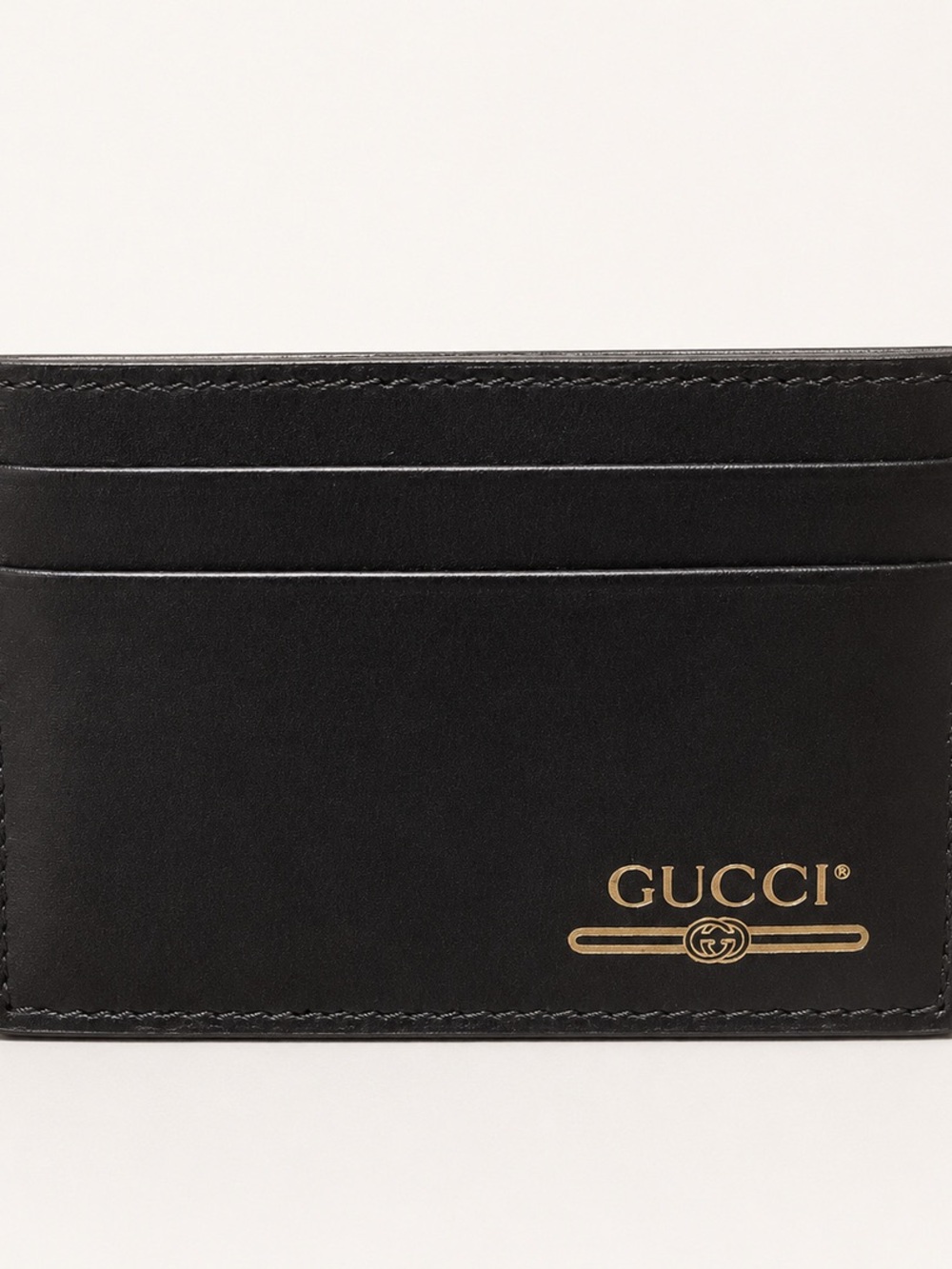 Gucci Black Leather Card Holder with Gold Logo Stripe